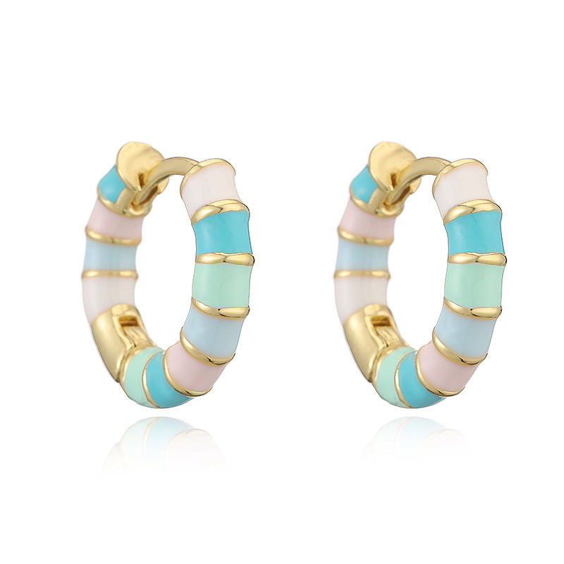Colorful Dripping-Oil Circle Bamboo-Section Ear Clips Vera Lux