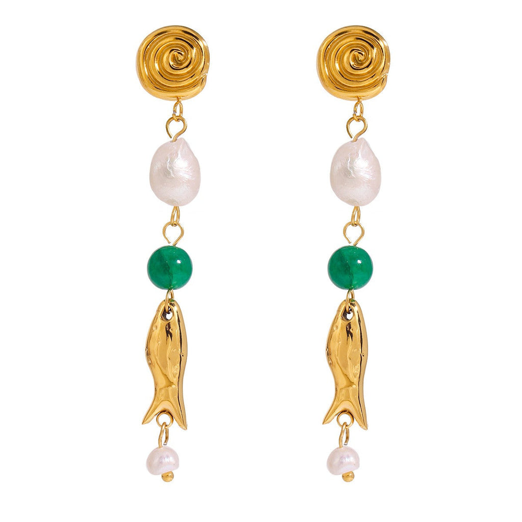 18K goldfish-shaped earrings with pearl design Vera Lux