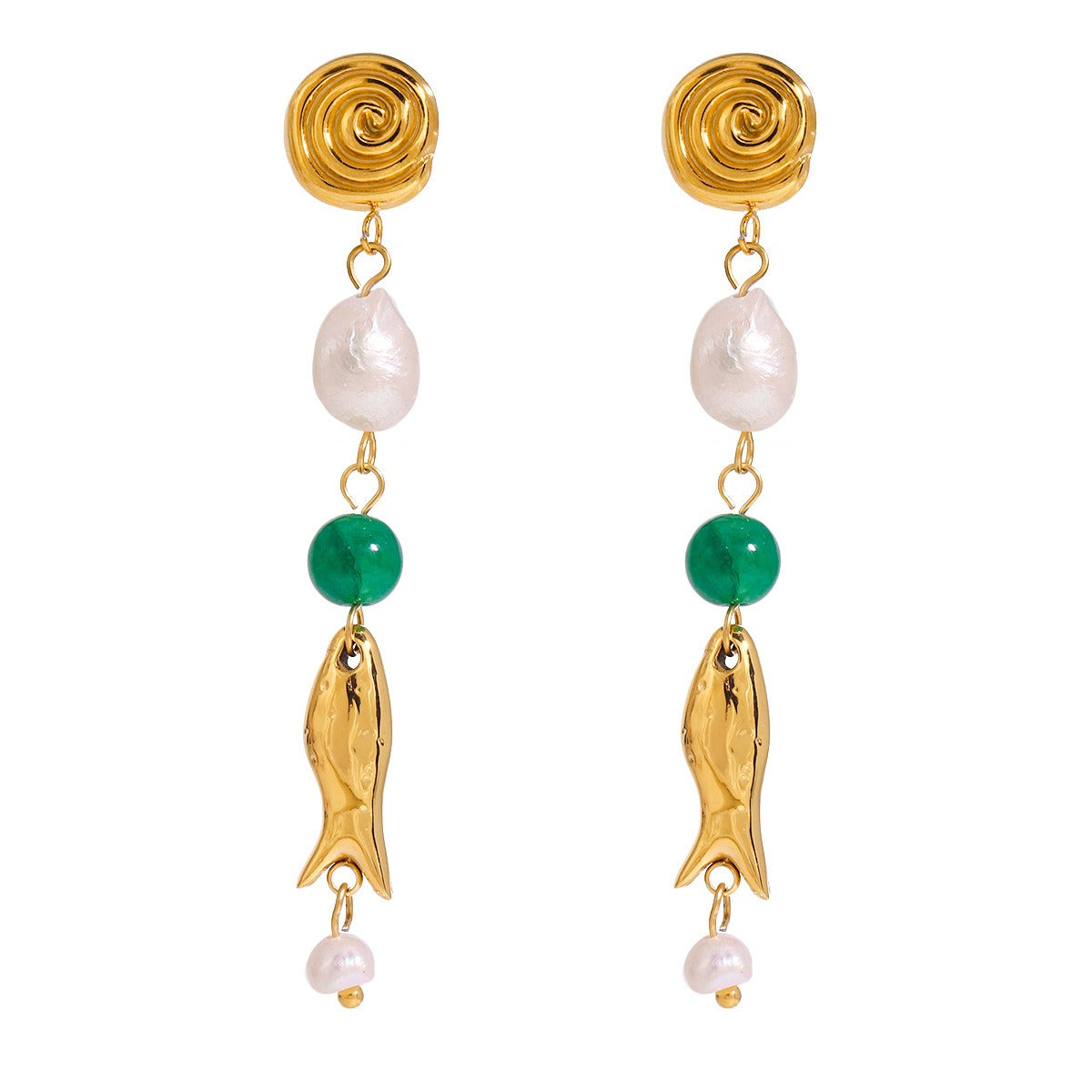 18K goldfish-shaped earrings with pearl design Vera Lux