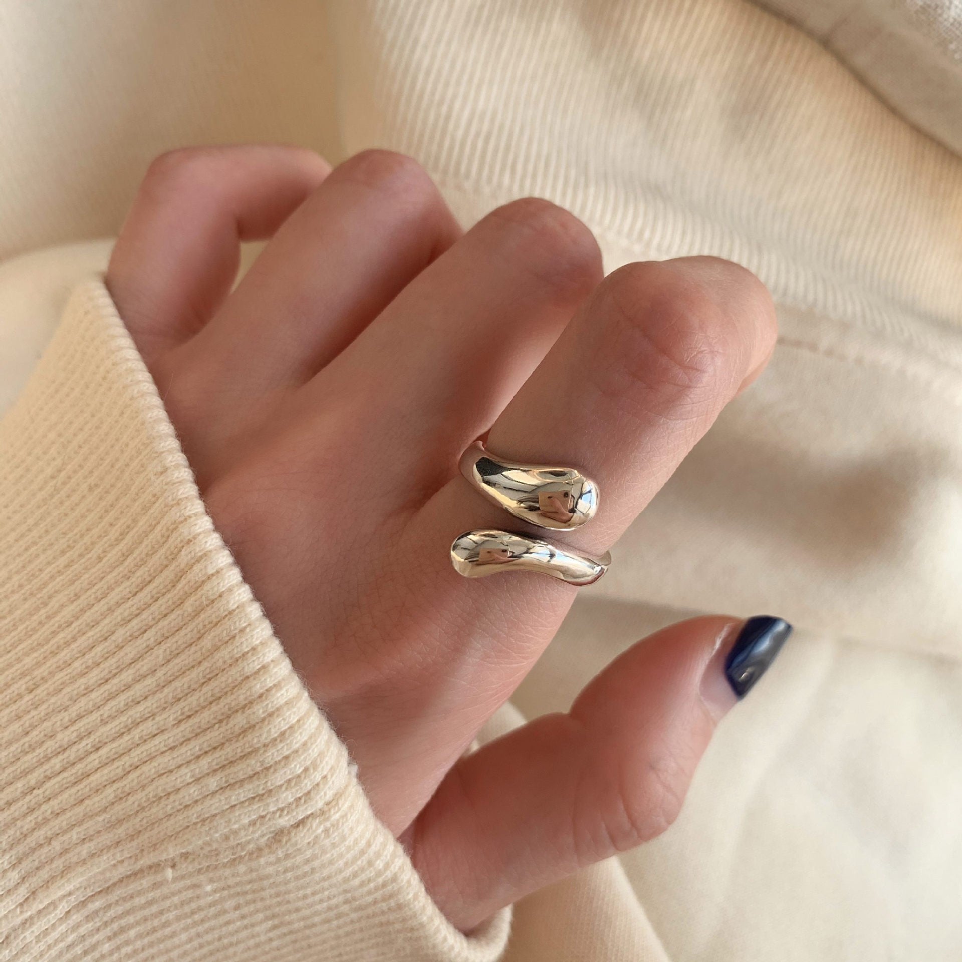 925 Sterling Silver Minimalist Rings For Women, Korean Style Niche Design, Non-Tarnish Vintage Heavy Duty Finger Rings Jewelry Vera Lux