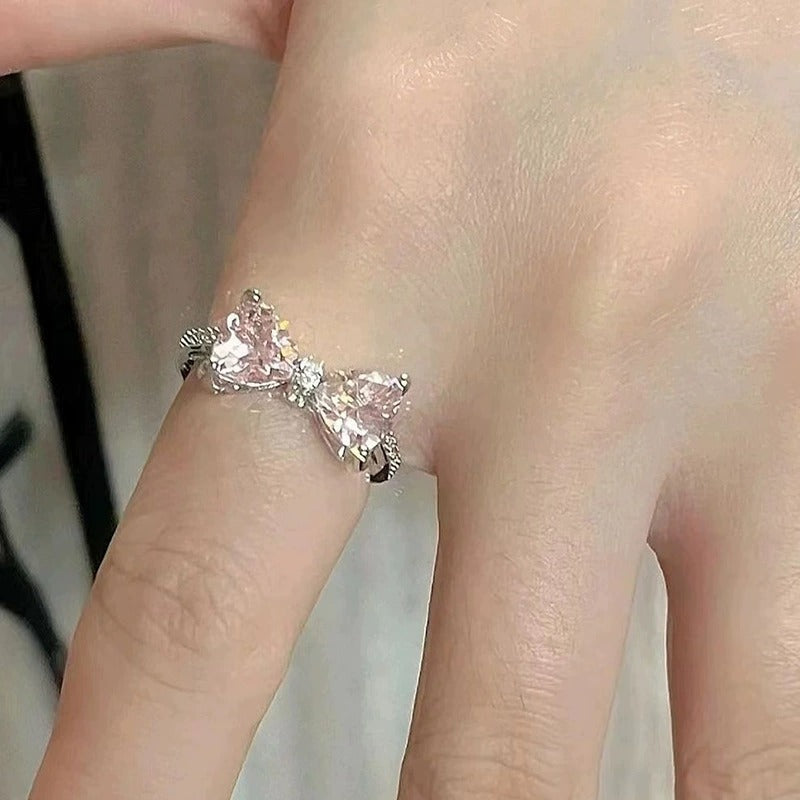 Bow Heart Ring,  Zircon, Open Band For Women,  Hot Sale, Live Streaming Style, French Delicate Micro-set Finger Ring Vera Lux
