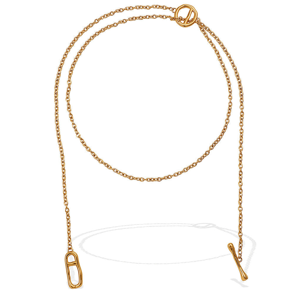 Japanese Style Minimalist Long Sweater Chain Necklace, Stainless Steel Pig Nose Pendant With OT Clasp, Fashion Simple Jewelry Vera Lux