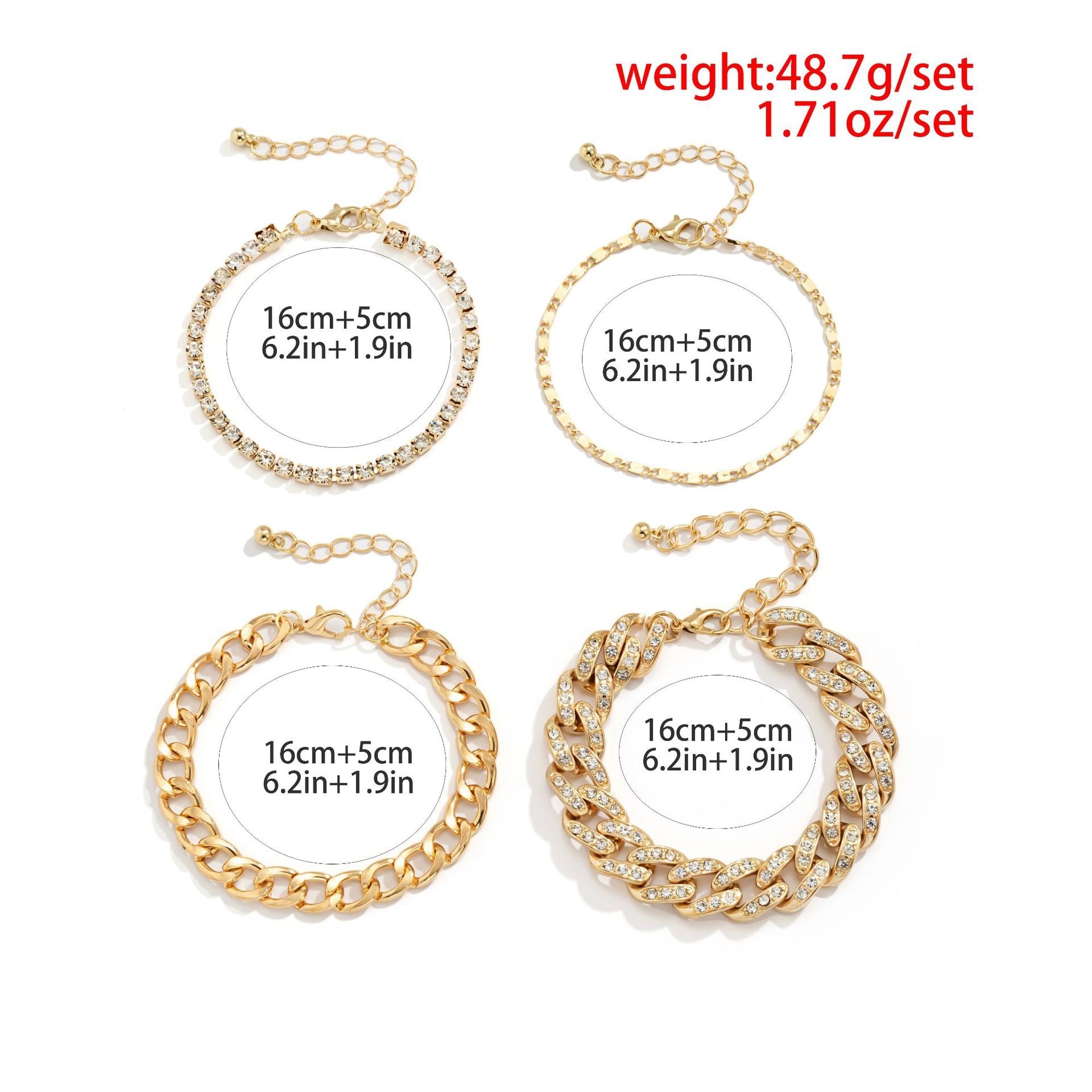 Hip-hop retro diamond-studded Cuban chain bracelet set Vera Lux