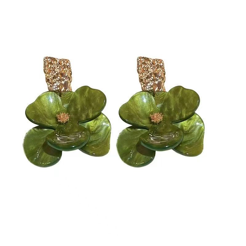 925 Silver Needle Acrylic Flower Earrings, Forest Retro French Style Vera Lux