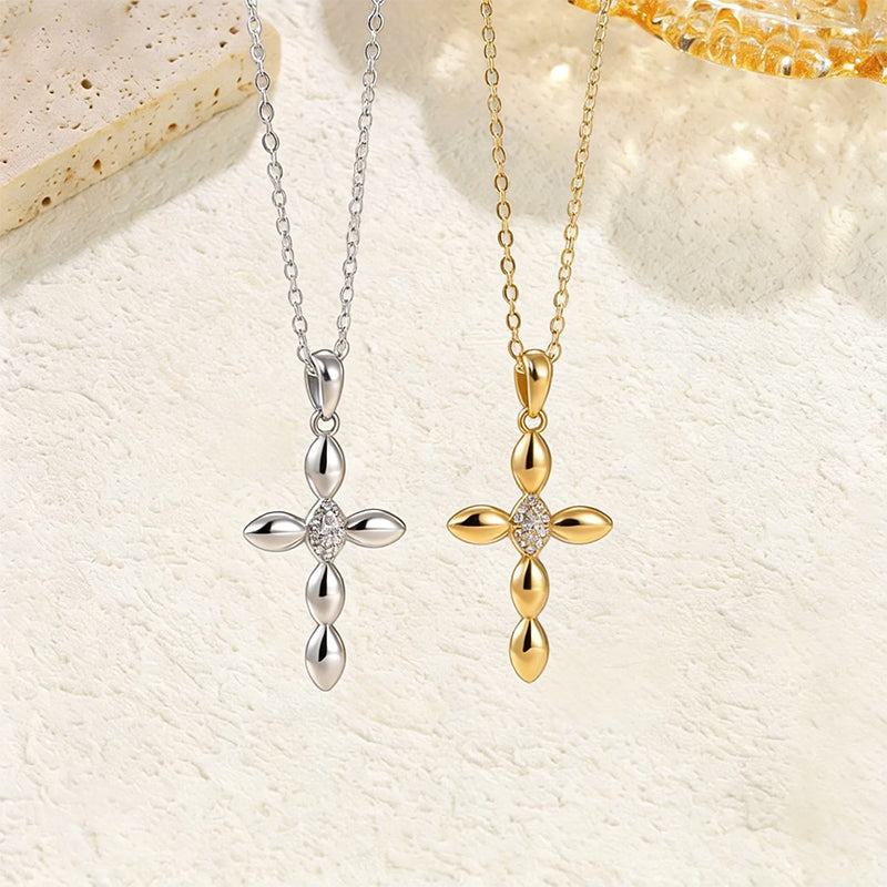 Stainless Steel Inlaid Rhinestone Cross Pendant Necklace Vera Lux