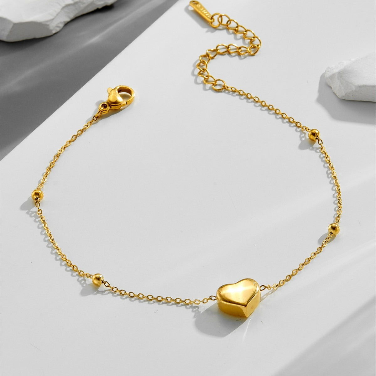 3D Heart 18k Gold Titanium Steel Anklet Vera Lux
