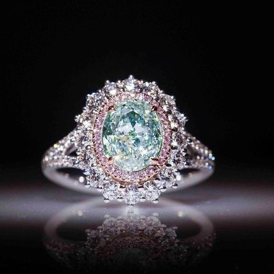 New Arrival Simulated Green Topaz Ring For Women, Diamond Accent Colored Gem Jewelry Vera Lux
