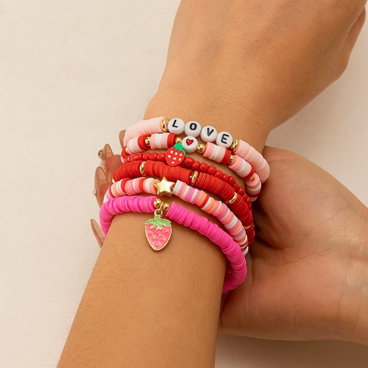Strawberry polymer clay beaded bracelet Vera Lux