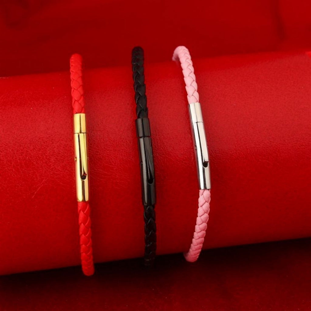 3.0mm Stainless Steel Leather Cord Bracelet With A Single Buckle And Wear-resistant Edging. Vera Lux