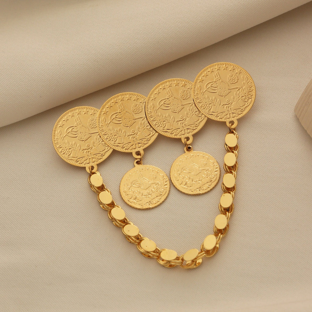 Vintage Coin Tassel Brooch Pin Vera Lux