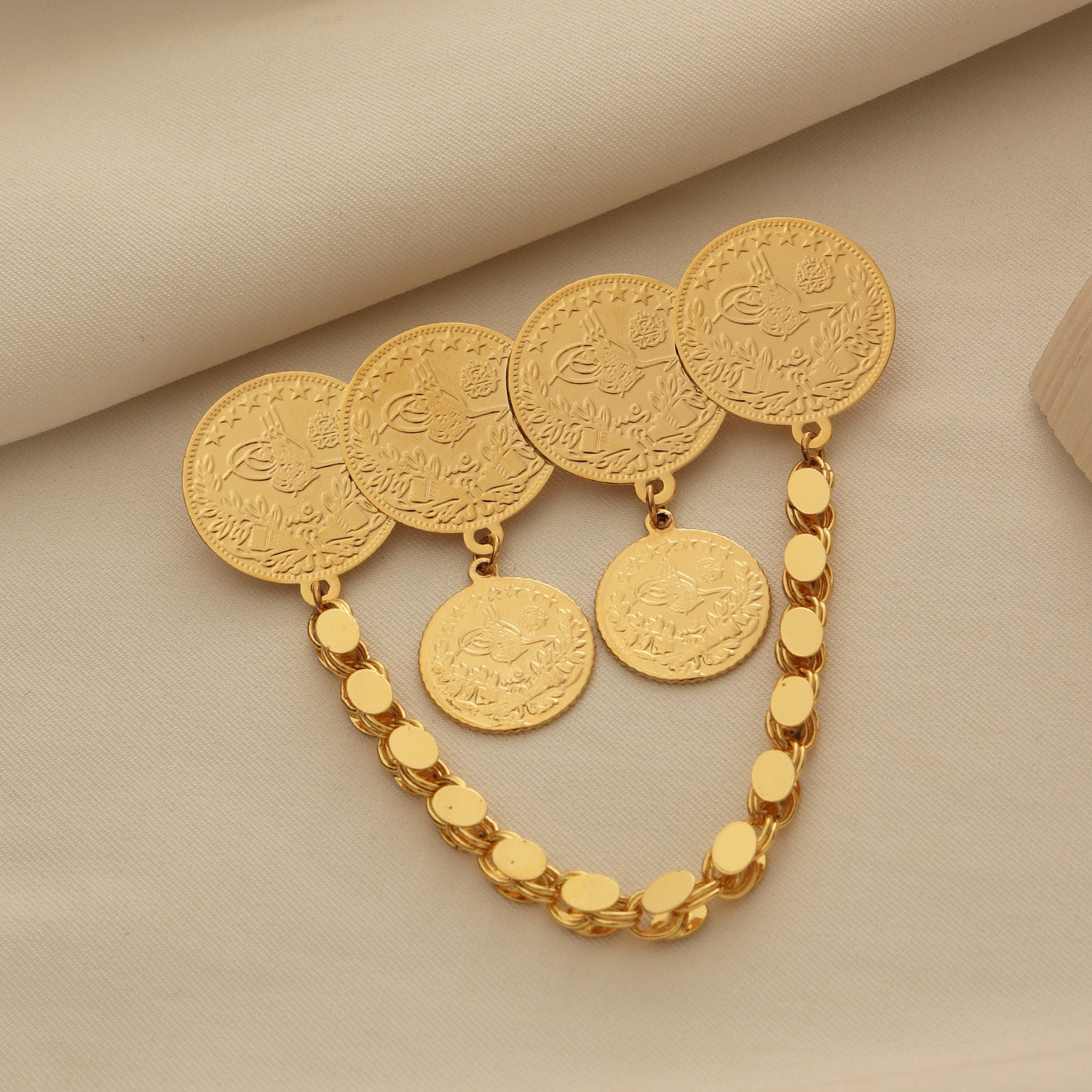 Vintage Coin Tassel Brooch Pin Vera Lux