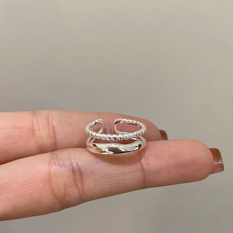 S925 Sterling Silver Double Layer Chain Ring For Women, Korean Minimalist Elegant Style, Fashionable & Versatile Niche Open Design Index Finger Ring Vera Lux