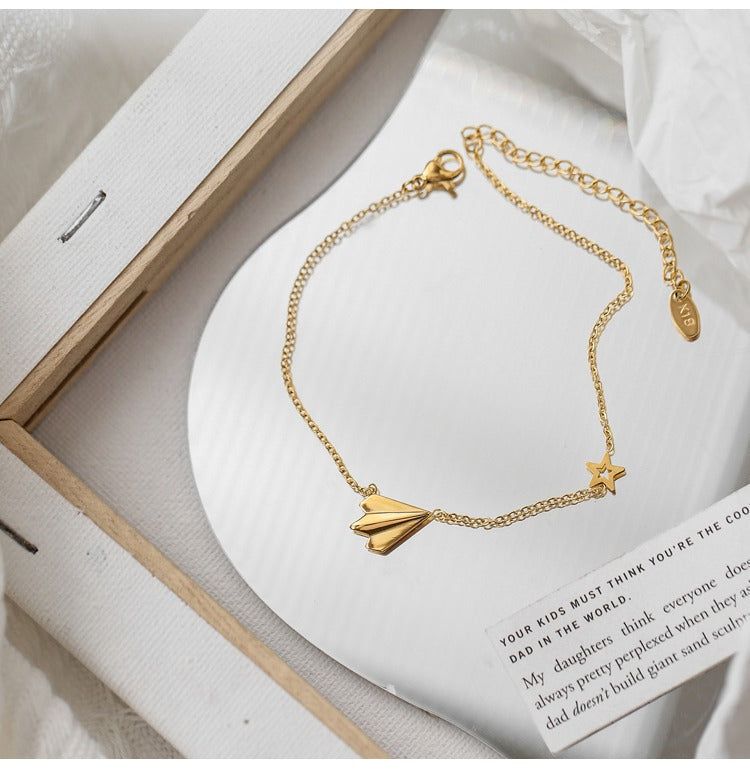 Light luxury high-end 18K gold-plated airplane anklet Vera Lux