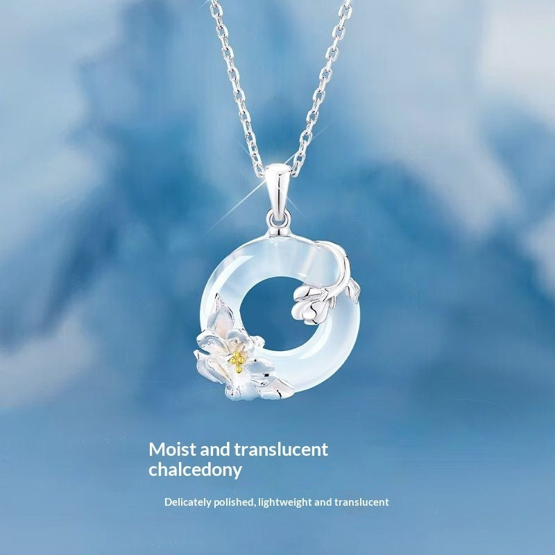 S925 Sterling Silver Camellia Peace-Button Necklace For Women Vera Lux