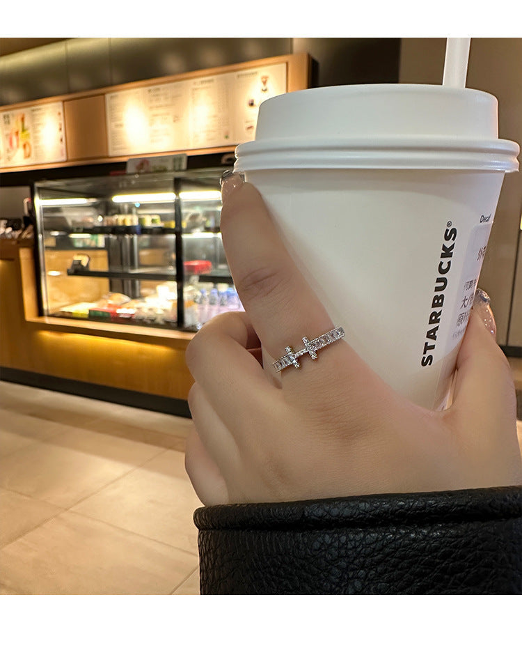 Elegant Light Luxury High-End Diamond Ring For Women, INS Versatile Open Index Finger Ring, Niche Simple Sparkling Zircon Band Vera Lux