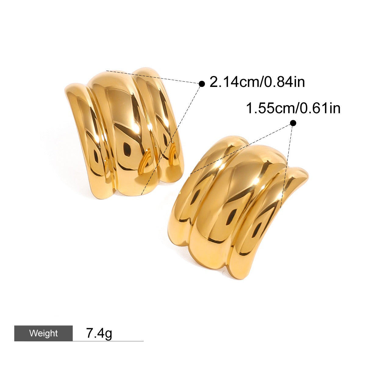 18k gold C-shaped wide face with striped design, fashionable and simple earrings Vera Lux