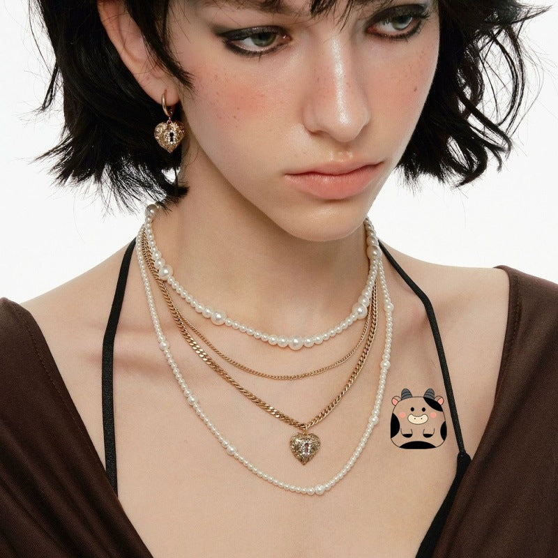 Retro Love Lock Core Series Multi-Layer Pearl Necklace Vera Lux