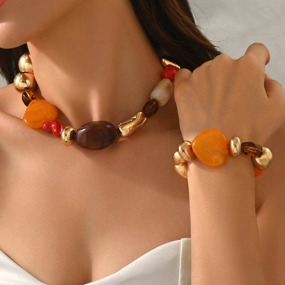 Colorful Resin Bead Necklace and Bracelet Set Collection Vera Lux