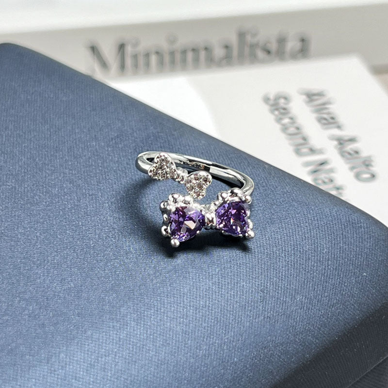 Nine Purple Fire Series Purple Rhinestone Open Ring, Sweet Cool Luxury Minimalist Unique Design Women Finger Ring Vera Lux