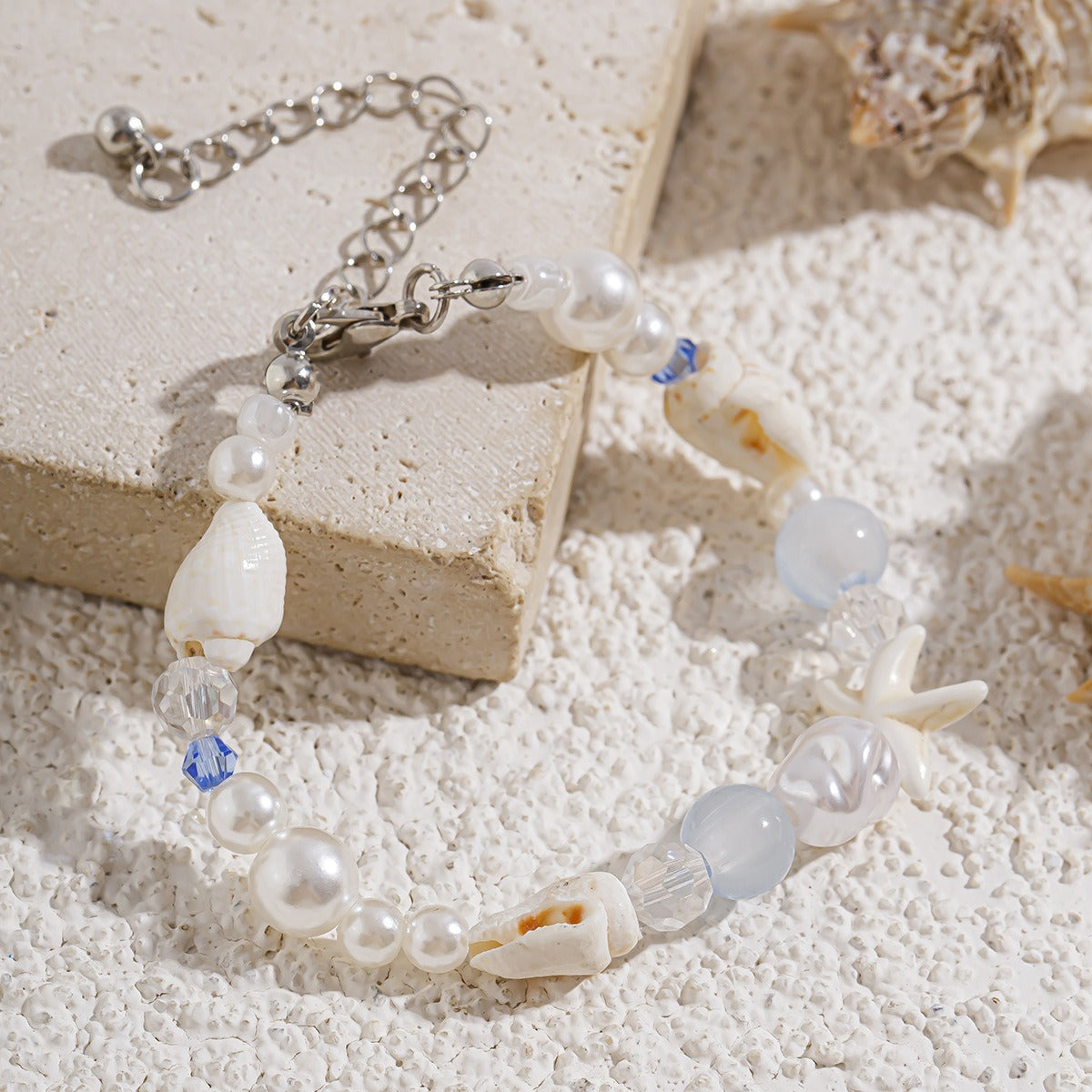 Ocean-style shell and starfish crystal beaded bracelet Vera Lux