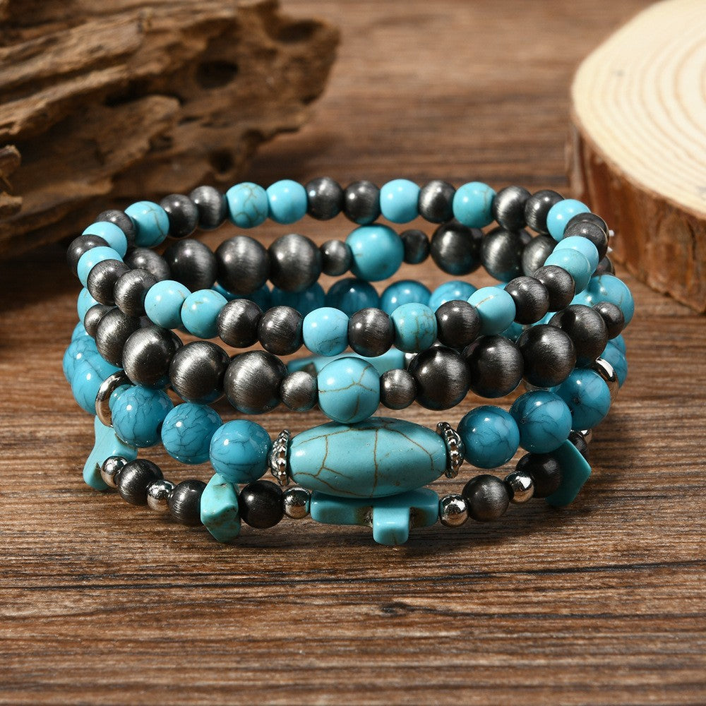 Fashionable Casual Turquoise Beaded Elastic Bracelet Vera Lux
