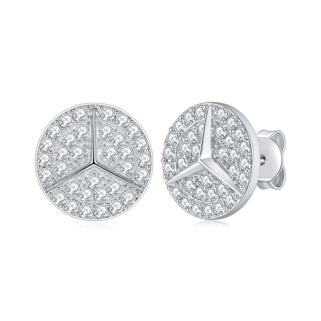 S925 Sterling Silver Moissanite Stud Earrings  Round Pave Three Pointed Star Geometric Design With GRA Certificate Platinum Plated Gift Box Set For Women Or Men Vera Lux