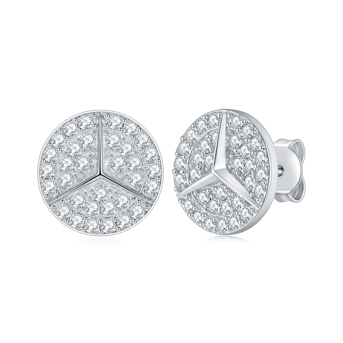 S925 Sterling Silver Moissanite Stud Earrings  Round Pave Three Pointed Star Geometric Design With GRA Certificate Platinum Plated Gift Box Set For Women Or Men Vera Lux