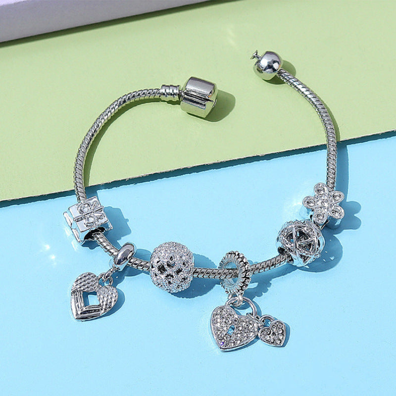 Charity Sparkling Diamond-Encrusted Rose Gold Beaded Hollow Carved Bracelet Vera Lux