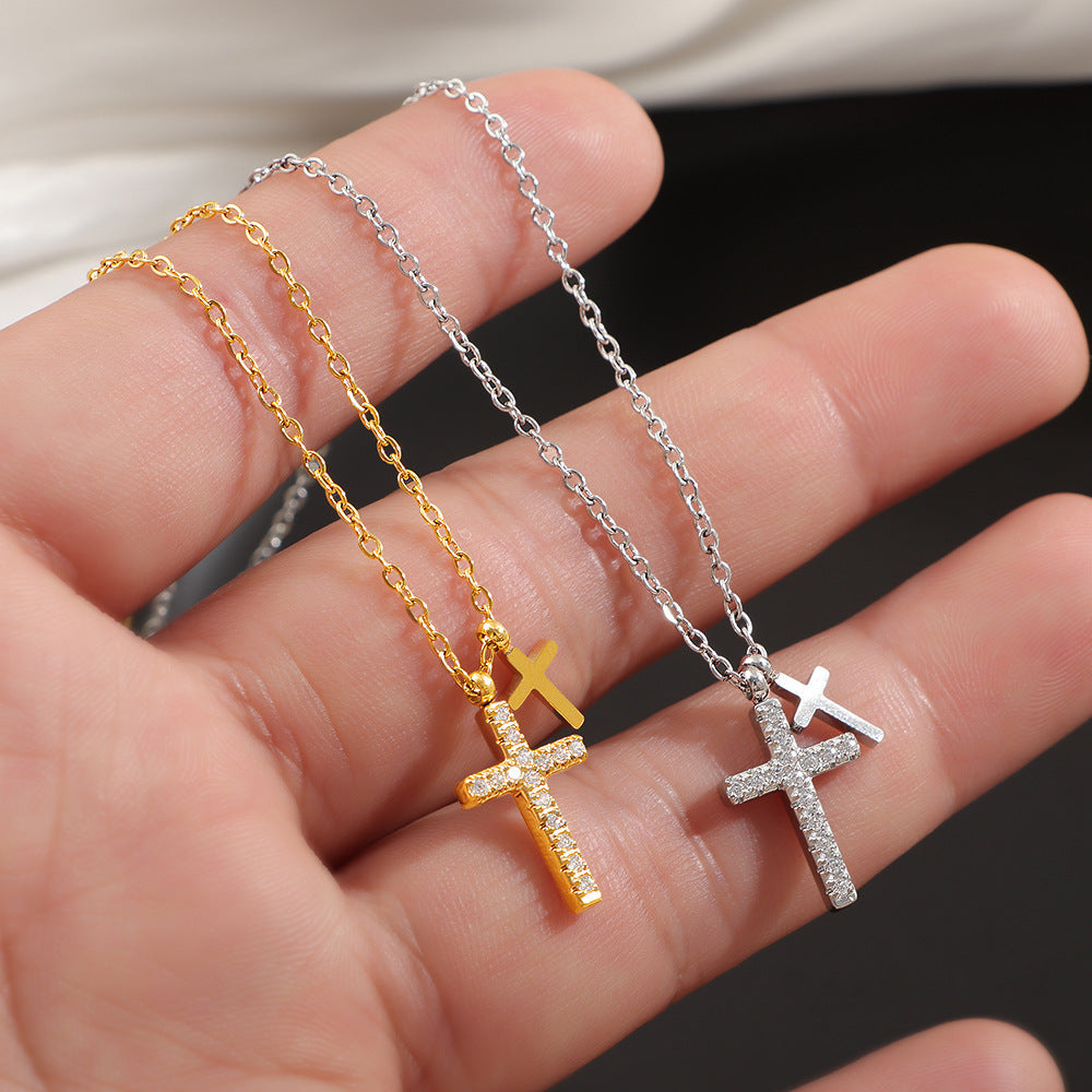 New European And American Light Luxury Cross Diamond Necklace Vera Lux