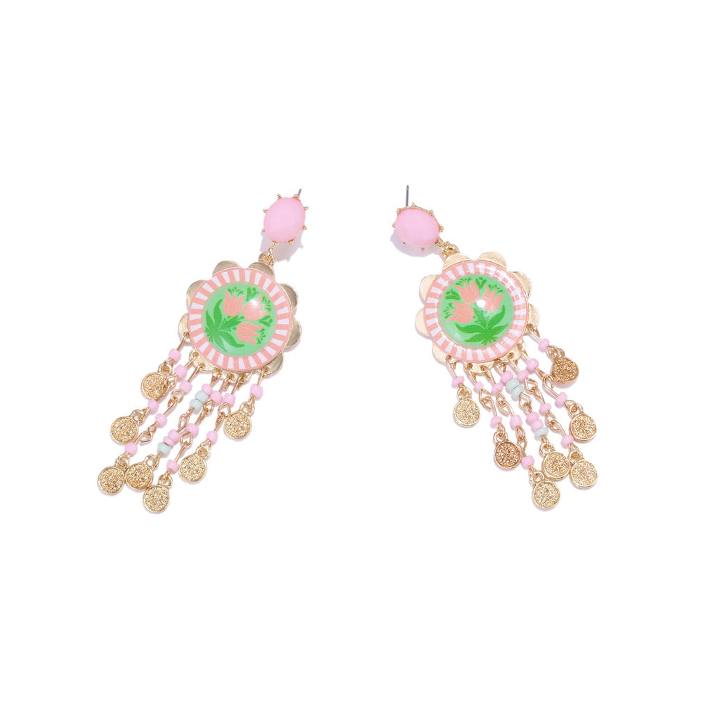 Womens Tulip-Print Tassel Casual Earrings Vera Lux