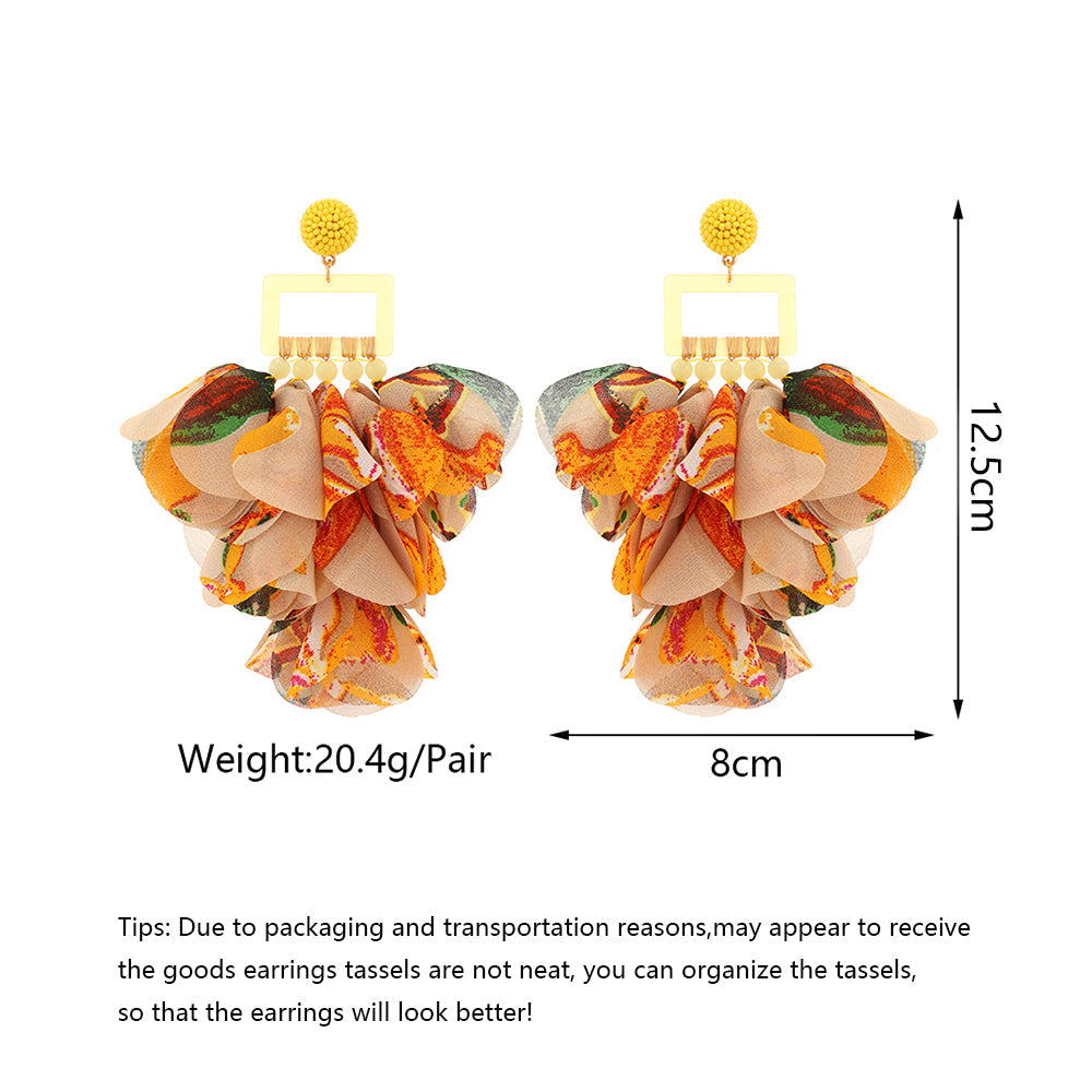 Oversized Chiffon Multi-Layer Tassel Earrings For Women Bohemian Handmade Fabric Jewelry Summer Party Beach Vacation Vera Lux