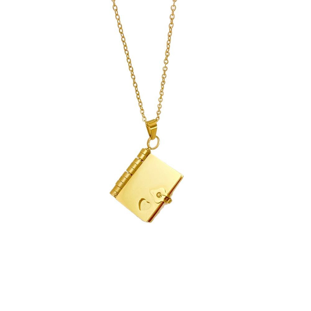 European And American 18k Gold plated Stainless Steel Openable Book Pendant Necklace Vera Lux
