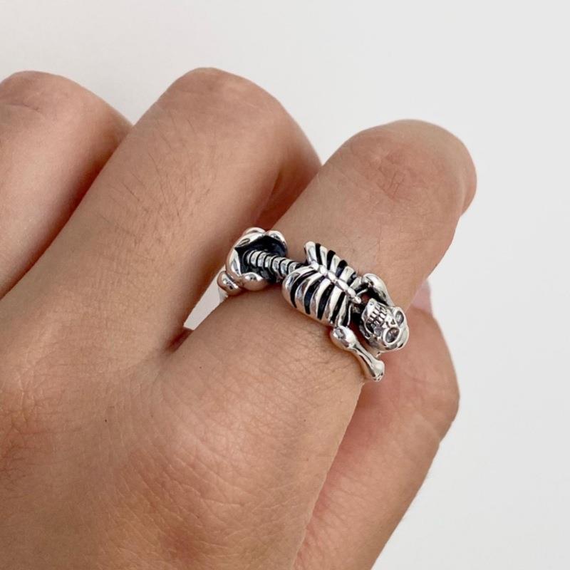 Vintage Heavy Distressed Skull Ring For Women, Punk Dark Style Creative Flip Design Band, Gift Vera Lux