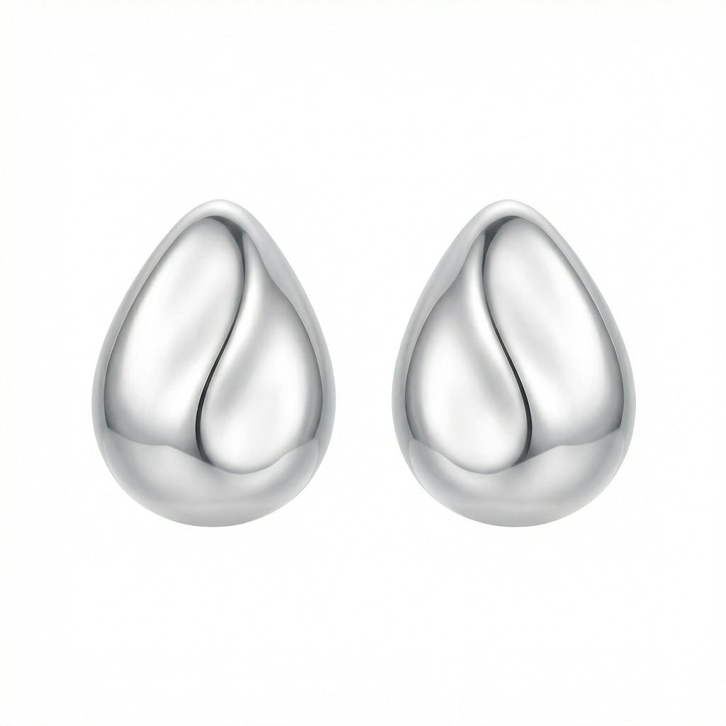 925 Sterling Silver Minimalist Polished Silver Teardrop Stud Earrings with Sculptural Wave Detail Vera Lux