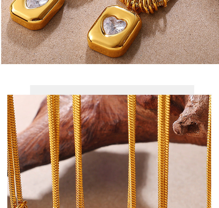 Diamond-studded Heart-shaped Snake Bone Chain Stainless Steel Necklace For Women - Luxurious And High-end, Double-layered And Stackable, Perfect For All Occasions. Vera Lux