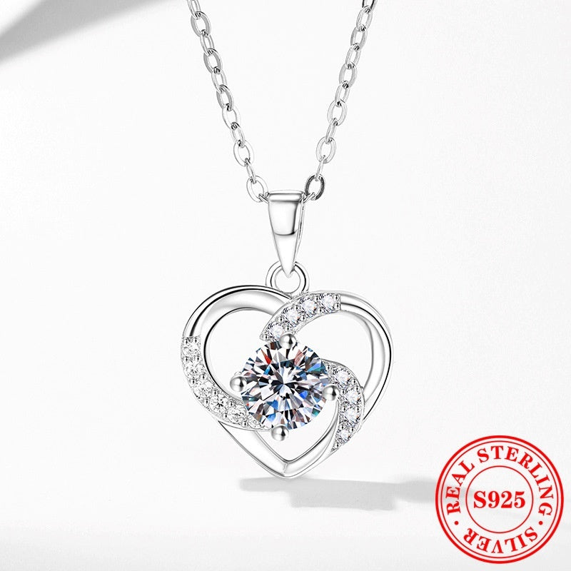 S925 Sterling Silver Necklace With An Eternal Heart Pendant And Moissanite Vera Lux