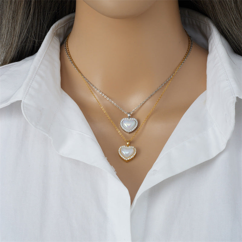 New Heart-shaped Shell Pendant Titanium Steel Necklace For Women Vera Lux