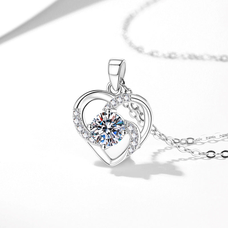 S925 Sterling Silver Necklace With An Eternal Heart Pendant And Moissanite Vera Lux