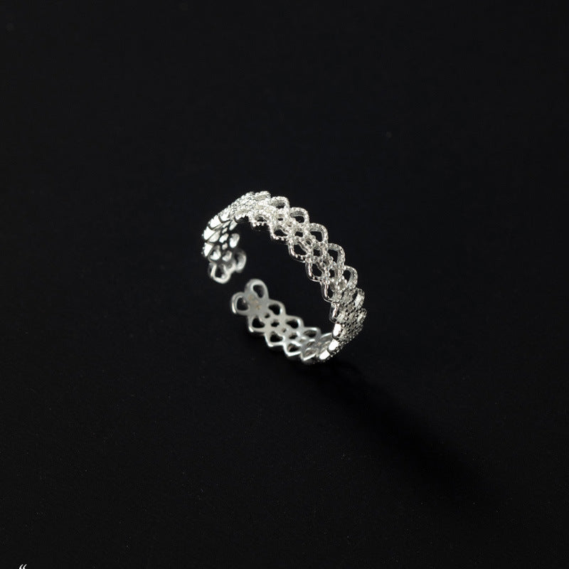 S925 Sterling Silver Lace Edge Ring For Women, Elegant & Premium Niche Design, Hollow Heart Open Index Finger Ring, Trendy Vera Lux