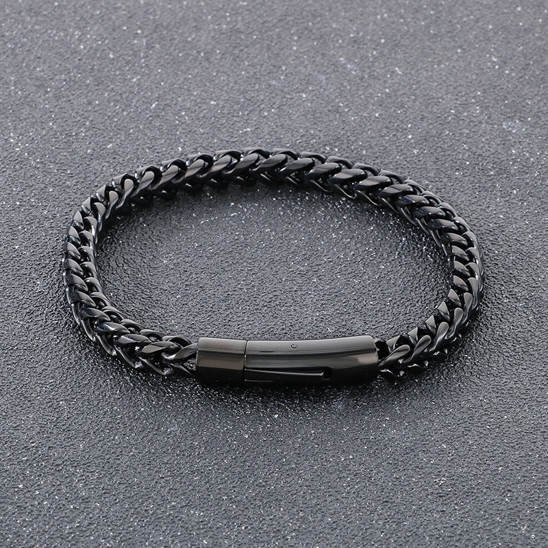 Fashion Double Sided Polished Thickened Cable Chain Titanium Steel Bracelet, Spring Clasp Minimalist Hip Hop Men Bracelet Vera Lux