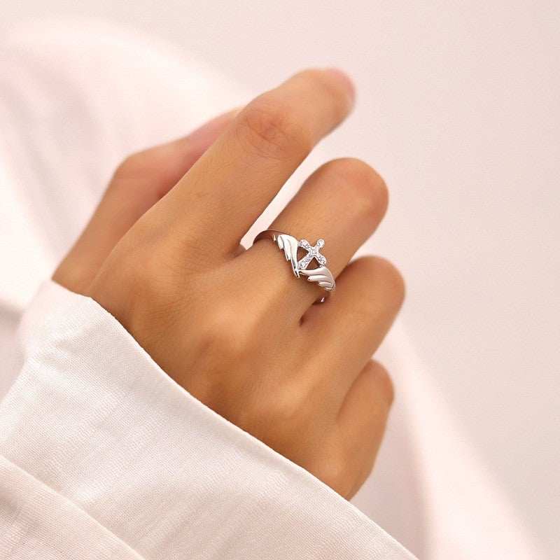 Angel Wings Cross Unique Punk Street-Style Open-End Index Finger Ring Vera Lux