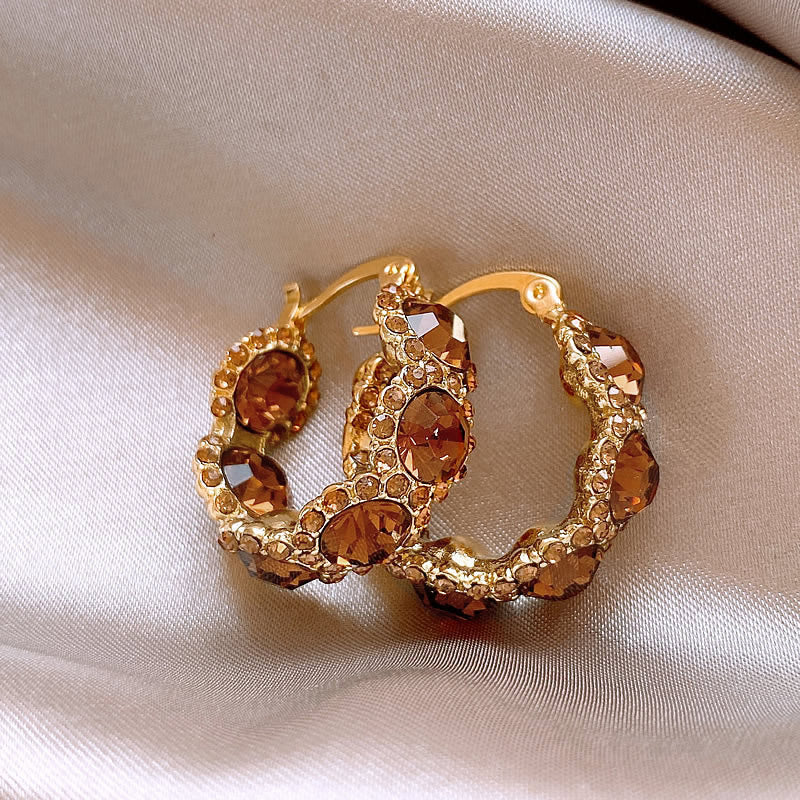 Elegant Light-luxury Coffee-colored Crystal Hoop Ear Clips Vera Lux