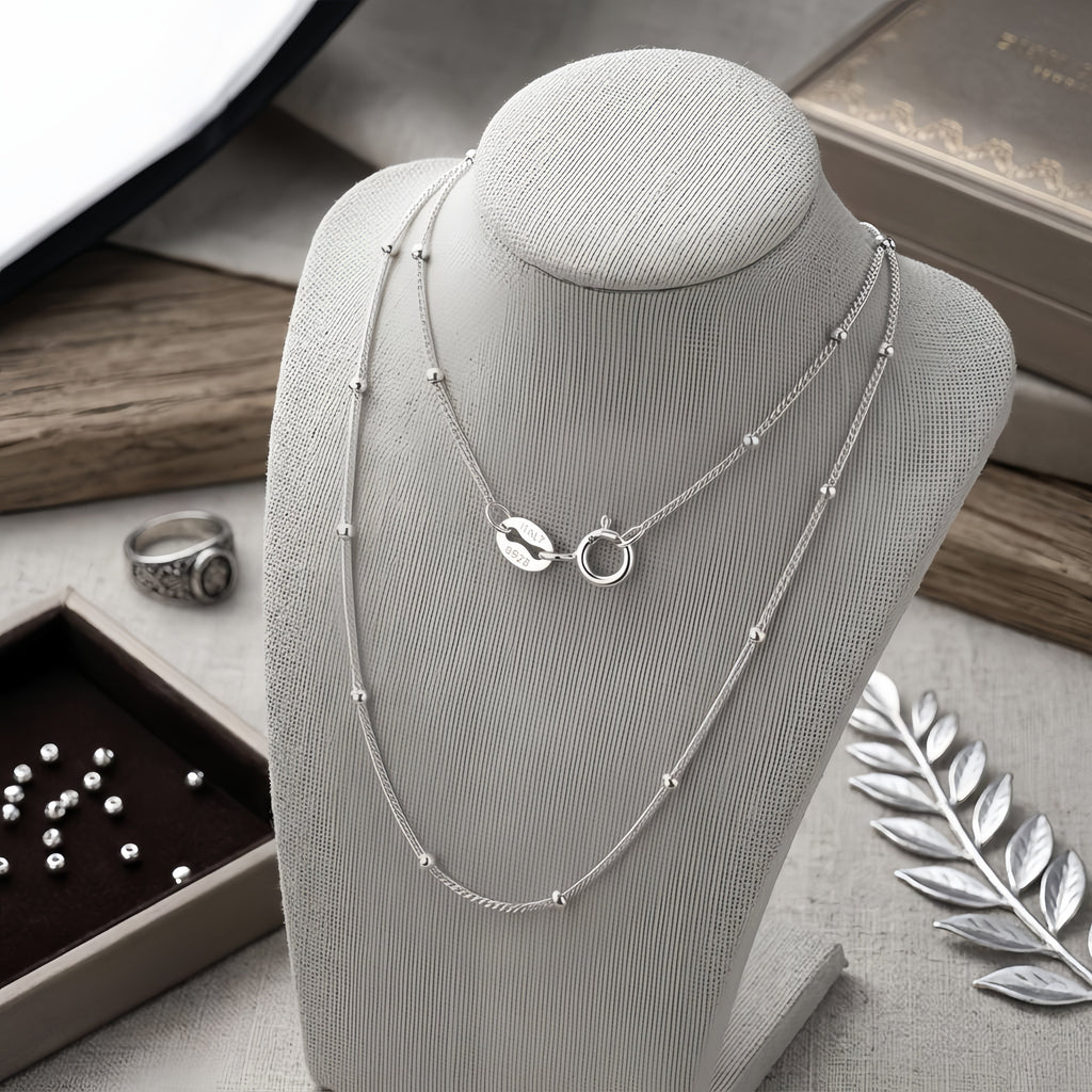 925 Sterling Silver Italian-Made 14K White Gold Bead-Accented Chain Necklace Vera Lux