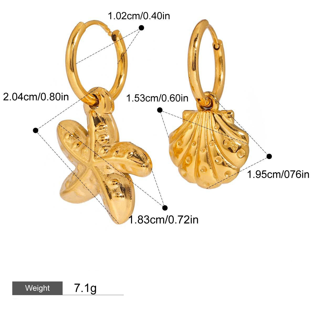 18K gold shells with starfish-shaped design exquisite trendy earrings Vera Lux