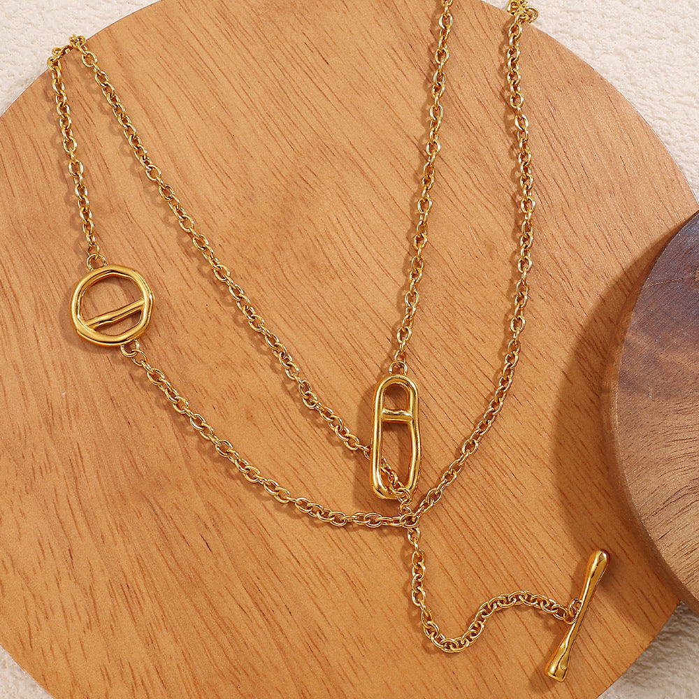Japanese Style Minimalist Long Sweater Chain Necklace, Stainless Steel Pig Nose Pendant With OT Clasp, Fashion Simple Jewelry Vera Lux