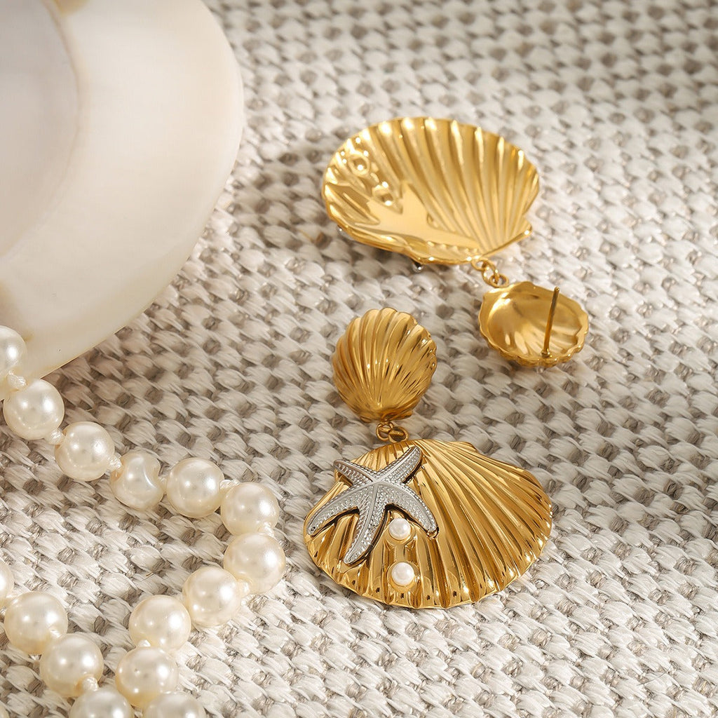 18K shells and starfish design exquisite and unique earrings Vera Lux