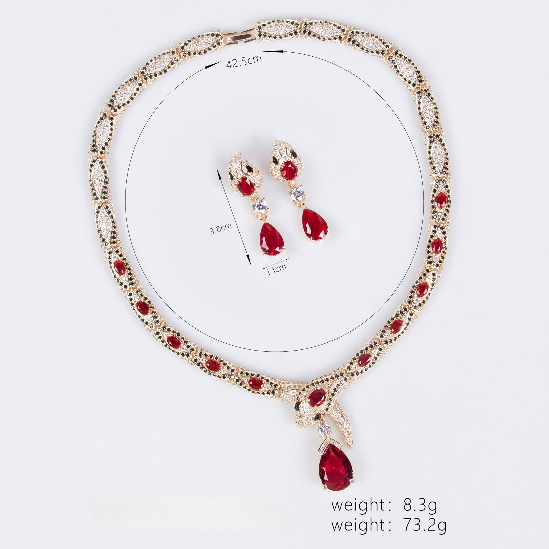 S925 Silver & Zircon Snake Necklace and Earring Set Vera Lux