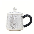 Pure 999 Fine Silver Ornate Silver Floral Porcelain Mug with Decorative Lid and Handcrafted Wrapped Handle - Handicraft Vera Lux