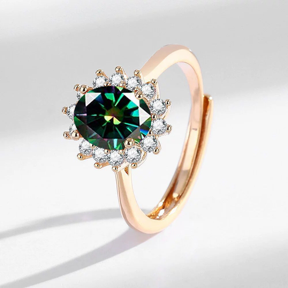 Light Luxury Sunflower Ring Champagne Gold With Colorful Gemstones High-Quality Hand Jewelry Vera Lux