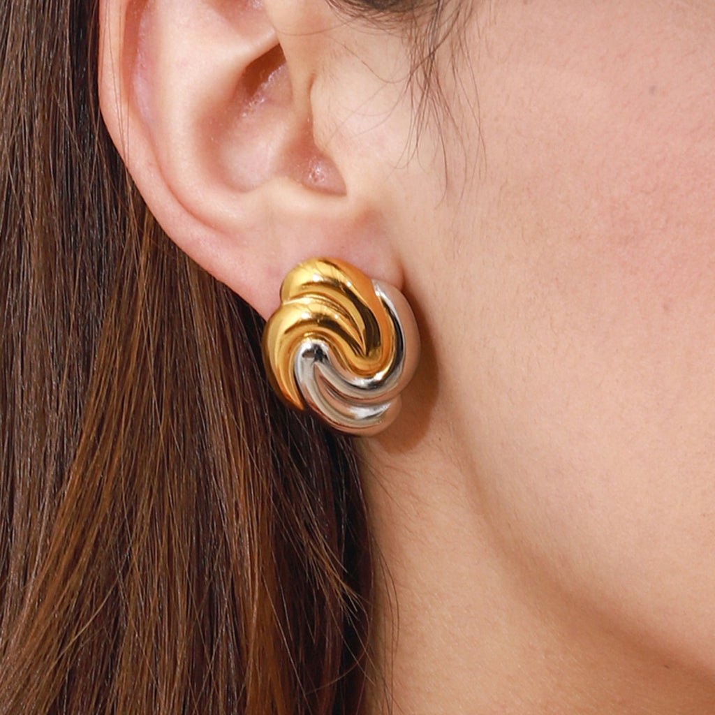 18K gold geometric shape with gold and silver color matching design trendy personality earrings Vera Lux
